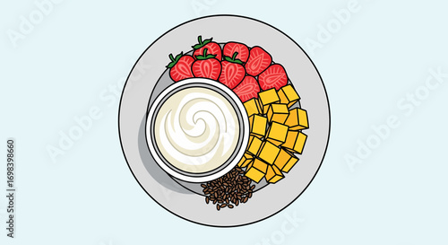 A Healthy And Delicious Fruit Breakfast Bowl Illustration