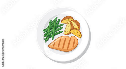 Balanced Meal Of Grilled Chicken With Potatoes And Green Beans