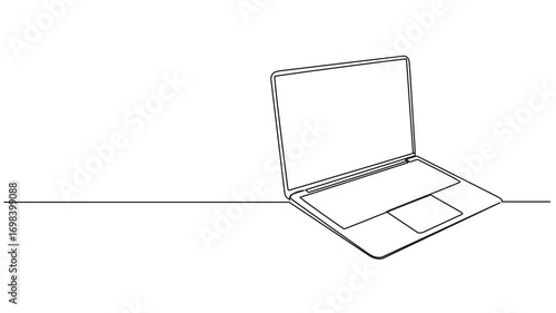 animated continuous single line drawing of laptop computer, line art animation