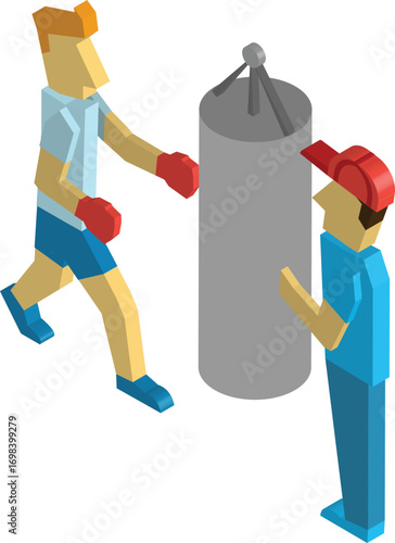 vector illustration of a man practicing punches with coach