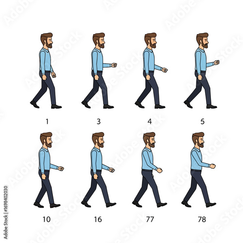 Man Walking Animation Cycle Frames.