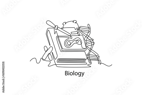 Biology. School Subjects concept. Single line draw design. Vector graphic illustration