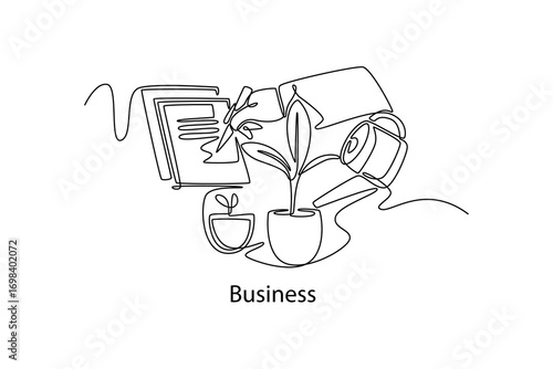 Business. School Subjects concept. Single line draw design. Vector graphic illustration