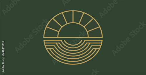 Abstract sun logo design on a dark green background