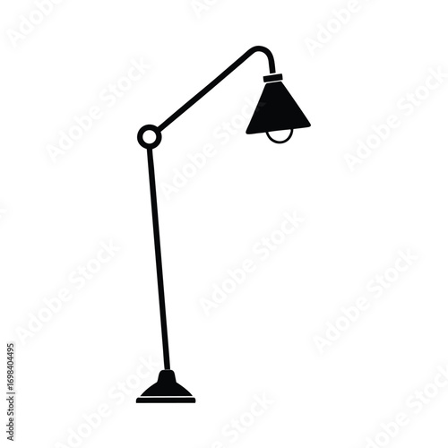 Minimalist black silhouette of a modern lamp on a clean white background