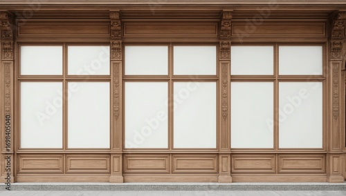 Wallpaper Mural Outdoor mockup,store template,front view wooden shop facade with windows display and posters Torontodigital.ca