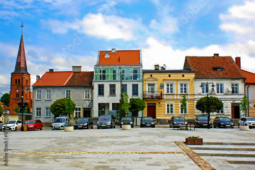 Fototapeta Naklejka Na Ścianę i Meble -  kamienice, rynek, Pasym, Mazury