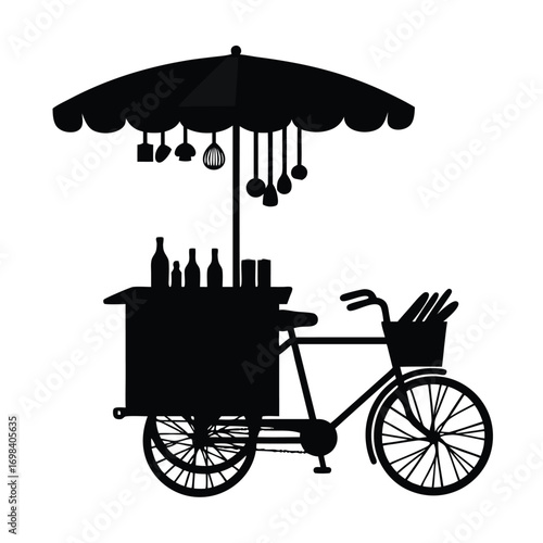 Street food vendor cart silhouette illustration business theme
