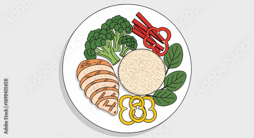 Healthy Meal Prep Illustration With Chicken And Colorful Vegetables