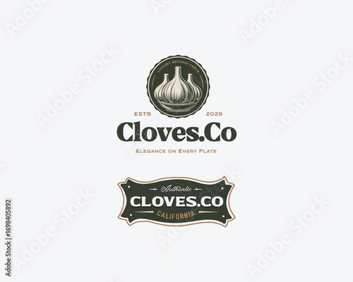 Vintage classic garlic logo template for gourmet restaurant company