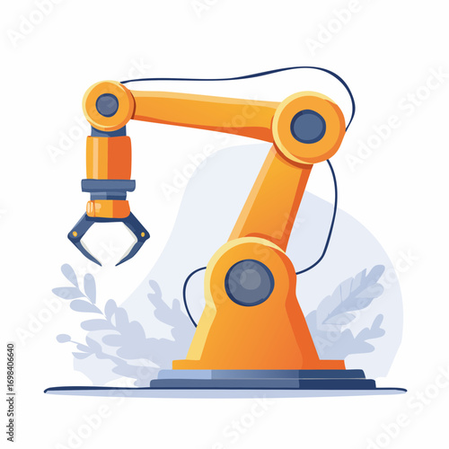 Orange Robotic Arm With Claw On White And Blue Background