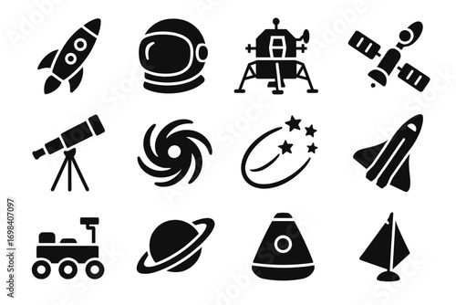 Rings telescope planetary icon icons sail travel cosmic lunar vector star path