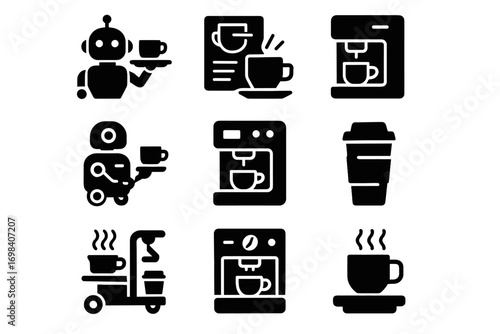 Icons futuristic menu smart takeaway digital cappuccino cup icon spout vector caf