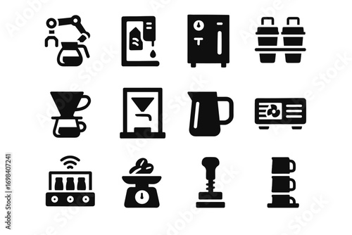 Robot hot milk icon double bean icons vector holding caf robotic coffee