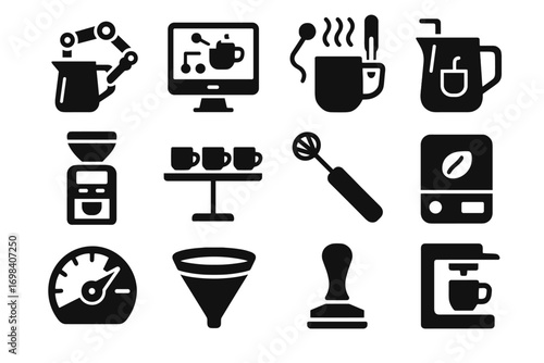 Brew smart metal holder coffee steaming scale lab holding vector sensor icon