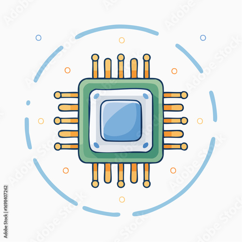 Green Computer Microchip With Gold Pins On White Background