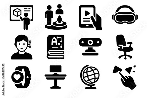 Futuristic icons icon digital globe education tutor smart vector chair student ar