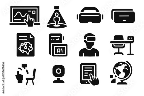 Digital vector pointer chair plan vr augmented lesson immersive tablet icon ar