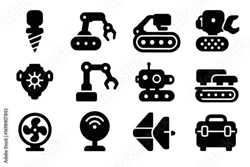 Disk drill mining vector manipulator thruster sensor robots icon fins propeller container