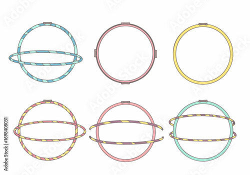 Pastel colored circular frames and abstract intertwined rope designs, perfect for craft, textile, or creative projects in a clean, minimalist illustration style.