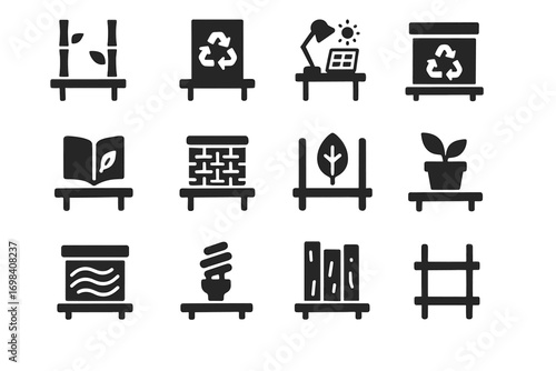 Icons shelf icon storage materials bookshelf eco upcycled recycled texture leaf vector