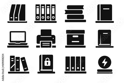Smart set icon data office work book folder business shelf vector archive