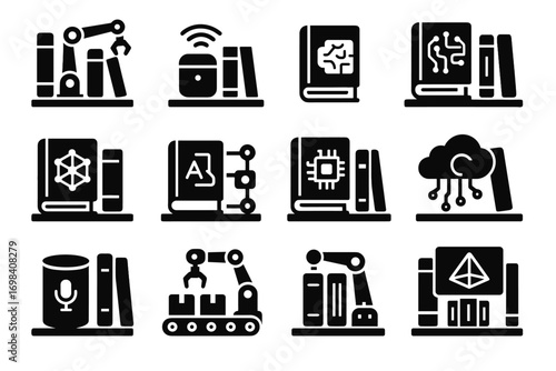 Ai vector bookshelf shelf cloud icon futuristic icons network algorithm book sorting