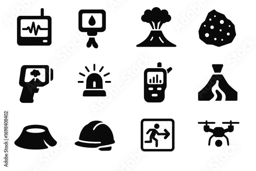 Sensor icon volcanic analyzer alarm vector ash chamber monitoring sample monitor icons