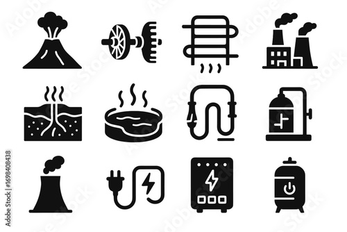 Turbine tower vector power magma icons geothermal cable energy hot icon spring
