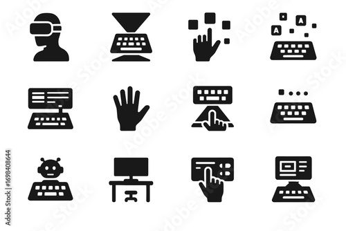 Letters floating gesture tools key holographic workspace icon vector digital virtual typing