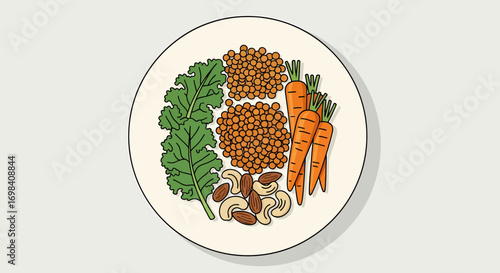 Plant Based Nourishing Bowl, Healthy Eating Concept on White Plate