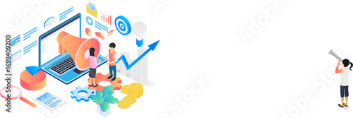 Digital marketing concept with megaphone and charts