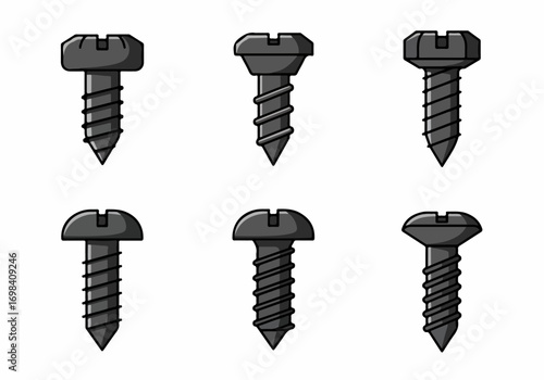 Cartoon Screws Collection: Various Types of Fasteners for DIY and Construction Projects