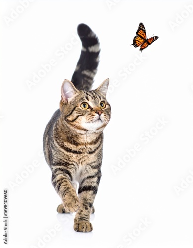 chat courant après un papillon