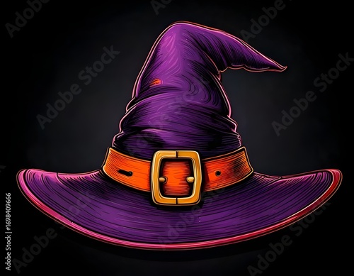 Purple Witch Hat with Fire Background – Halloween Illustration
