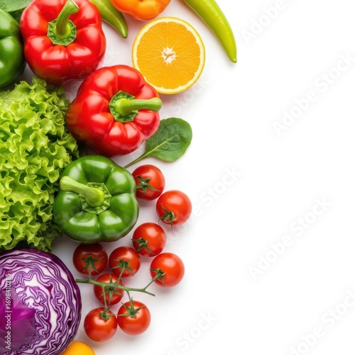 Fototapeta Naklejka Na Ścianę i Meble -  Fresh colorful vegetables and fruits arranged artfully for healthy eating and nutrition transparent background