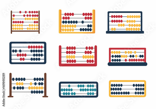 Collection of Colorful Abacus Illustrations for Education, Mathematics, and Business Concepts in Flat Design Style