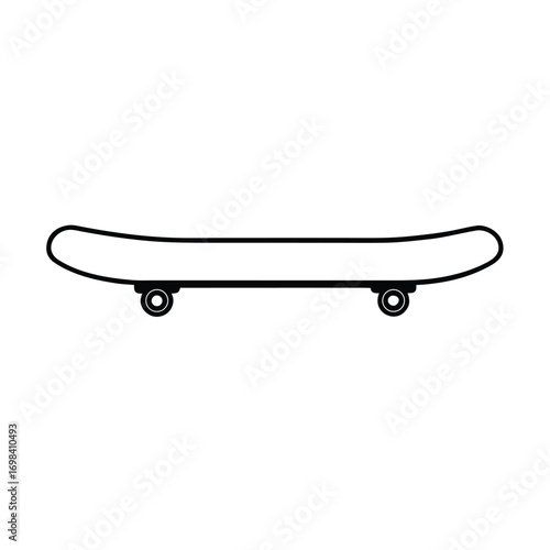 Simple black skateboard silhouette on a clean white background