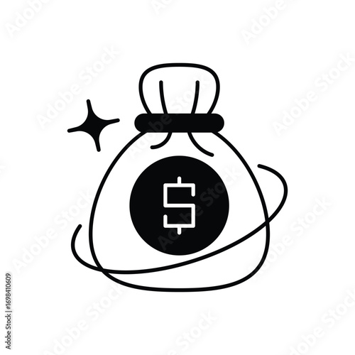 Money bag icon with white background vector stock illustration