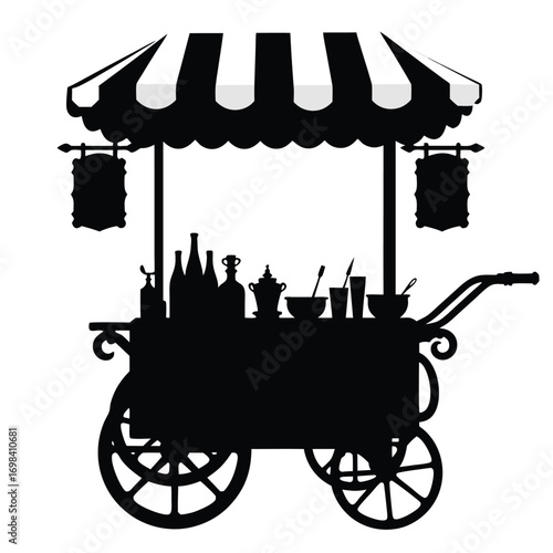 Street food vendor cart silhouette illustration business theme