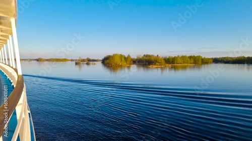 A cruise on a motor ship along the Svir River and Lake Onega. Russia. 