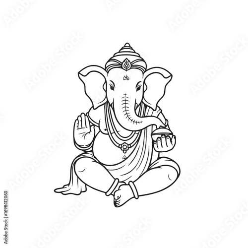 Minimalist Vector Illustration of Lord Ganesha in Black Line Art Style for Religious and Cultural Design