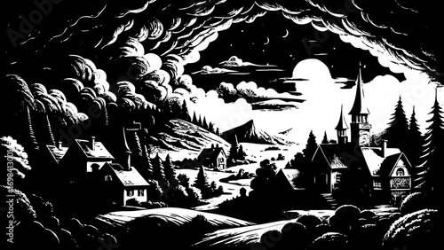 Vividly Detailed Illustrations Capturing the Serenity of Idyllic Village Life