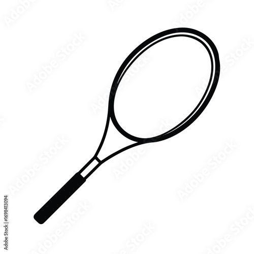 Black silhouette of a tennis racket on a clean white background