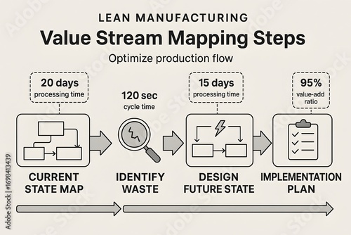 Value Stream Mapping Infographic for Lean Manufacturing Process Optimization