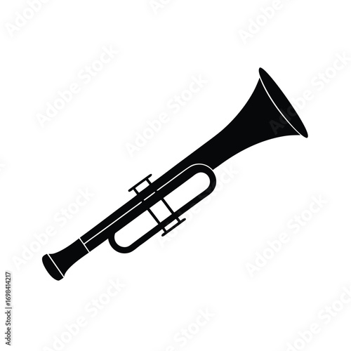 Black silhouette of a musical trumpet on a clean white background