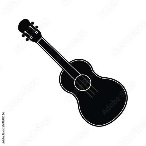 Black ukulele silhouette on a clean white background for musical designs