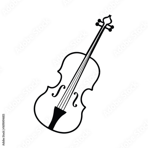 Elegant black silhouette of a violin on a clean white background
