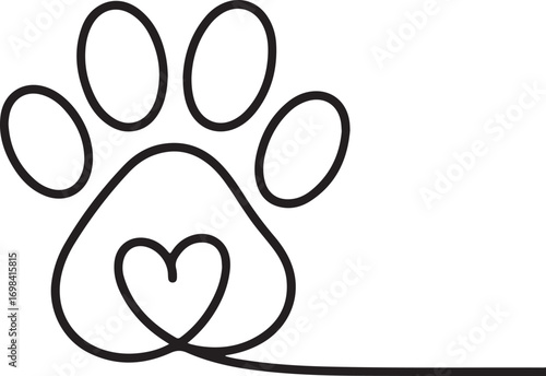 Minimal one line art of dog paw abstract pet love symbol vector illustration