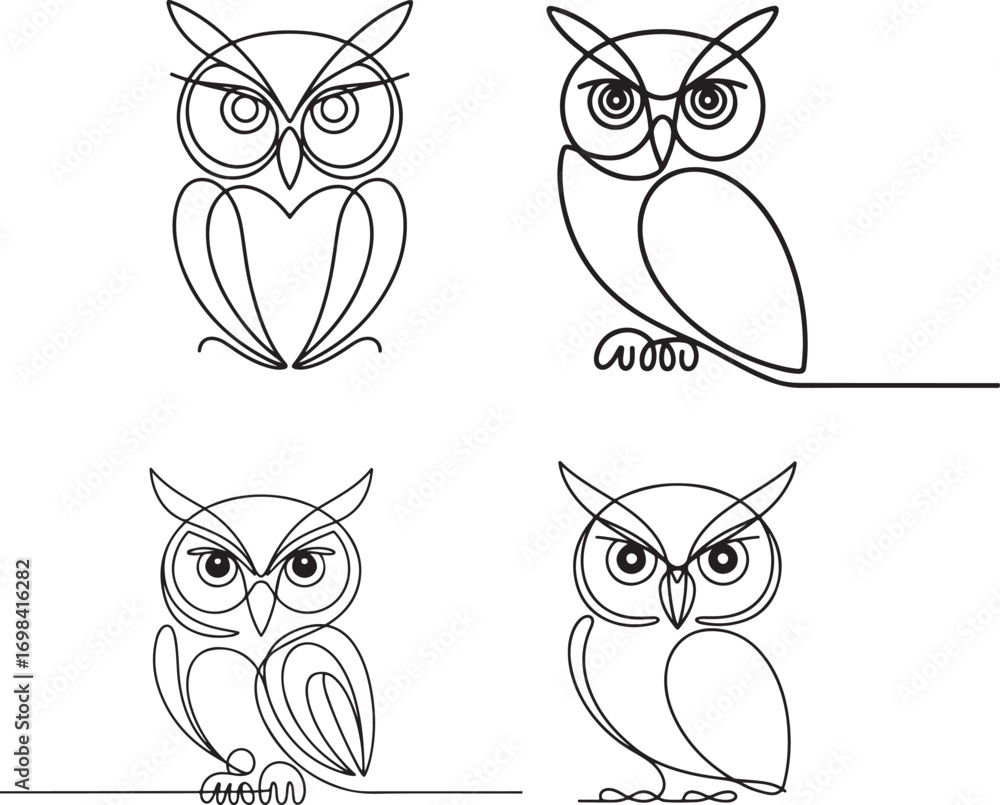 Fototapeta premium Minimal one line art of owl face abstract geometric continuous line vector illustration